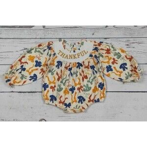 Thankful Smock/ Bow Romper/ Long Sleeve/ Girl/ Size 6-12 Months/ Thanksgiving